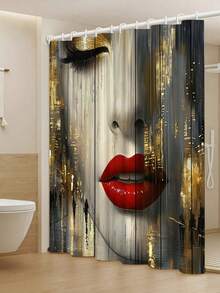 Bộ 4 rèm tắm trừu tượng theo phong cách siêu thực, với thiết kế nghệ thuật thành phố ấn tượng - Hình ảnh phản chiếu khuôn mặt người phụ nữ, đôi môi đỏ và hàng mi đen trong khung cảnh đô thị, bao gồm 12 móc treo, chất liệu vải polyester có thể giặt được, phù hợp với phòng tắm hiện đại. - A - Xem 14