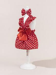 一套印花连衣裙+领结宠物服装，可爱时尚印花连衣裙+领结宠物服装，连衣裙套装，时尚婚纱弹力薄纱裙公主宠物连衣裙，适合猫狗 - 彩色 - 查看 4