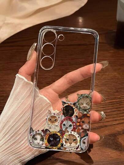 1pc Cute Headband Cat Transparent Soft Phone Case, Compatible With Huawei Honor, Galaxy A04e/12/A13/A14/A34/A50/A52/A53/A54/S21/S22/S23/S24/S25/S25Ultra/S25FE/S26/S26 PLUS/S26 ULTRA/S26 EDGE, 6A/7A/8A, 12T/13T/15T/15T Pro