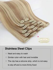 Tóc nối kẹp SUYYA 14 inch làm từ tóc người Remy tự nhiên, màu vàng tro ánh kim, vàng bạch kim, tóc thật thẳng mượt, dành cho nữ. - S18/613 - Xem 4