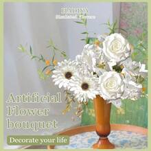 1 Box 8pcs Assorted Silk Flower Bouquet, Artificial Flowers For Home, Wedding, Party, Restaurant, Bedroom Decor / Can Be Used For Vase Arrangement, Garden Decor, DIY Wreath, Wrist Corsage - White - View 4