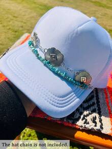 1pc Western Cowboy Boho Vintage Turquoise Beaded Hat Chain, Unique Hat Accessory,Summer - Multicolor - View 2