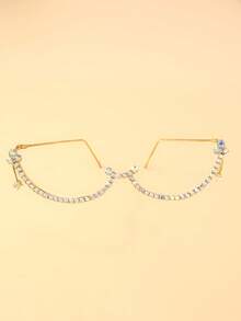 1pc Rhinestone Half-Rim Star Pendant Eyeglasses Frame, Fashionable Artistic Office, Daily, Party Wear For Women - Multicolor - View 2
