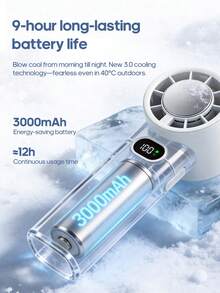 kinscoter 1个可充电3000mAh便携式迷你高速手持电风扇，露营旅行空气冷却器，100档风速可调，个人迷你制冷手持风扇 - 手持 - 查看 4