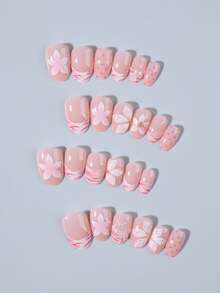 24片椭圆形3D凝胶美甲贴纸，包含花卉和波点图案，附赠1瓶果冻凝胶和1个指甲锉，简易法式美甲套装，适合女性和女孩，日常及派对皆宜。 - 彩色 - 查看 3