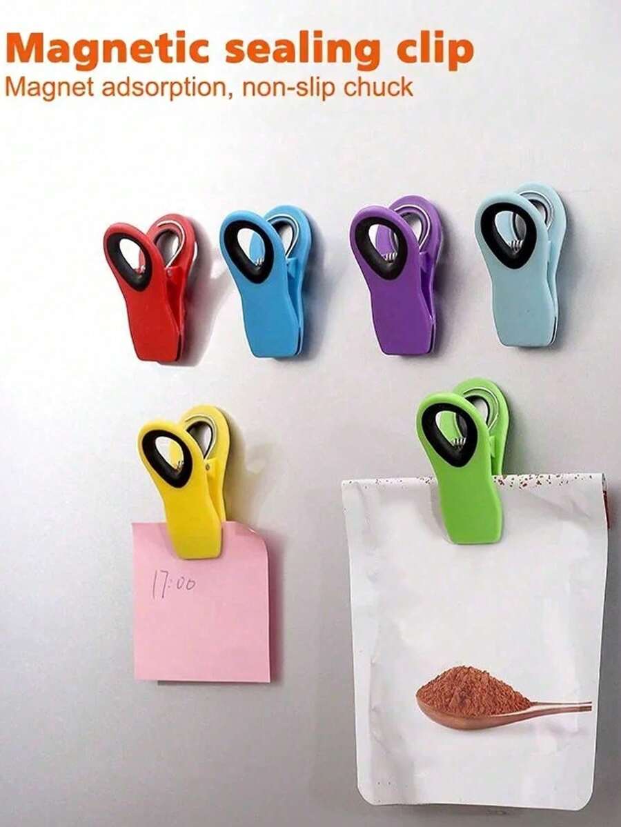 3pcs Chip Clips, Multi-Color Food Packaging Clips, Multipurpose Refrigerator Magnets, Household Magnetic Clips, Food Storage Bag Clips, Snack Bag Clips, Chip Bag Clips, Versatile Food Storage Clips Suitable For Various Plastic Bags And Snack Bags, Great For Kitchen Organization And Storage - Multicolor - View 1