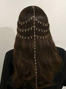 1pc 18K Gold Plated Multi-Layer Arabic Style Luxury Bridal Headpiece, Turkish & Kurdish Women's Dance Party & Wedding Accessory - Golden - View 3