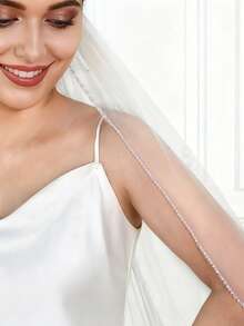 1pc Waist-Length Handmade Beaded Bridal Veil, Elegant & Versatile Wedding Dress Accessory - Multicolor - View 6