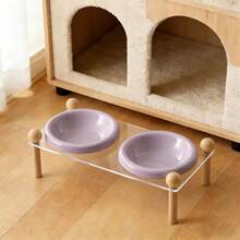 Bộ 2 bát ăn và uống bằng gốm sứ cho mèo, đế chắc chắn, làm từ gốm nung ở nhiệt độ cao, dễ vệ sinh, thiết kế nâng cao giúp tránh mỏi cổ, dùng để đựng thức ăn và nước uống cho mèo và chó. - 200ml - Xem 8