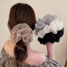 Bộ 5 chiếc/1 chiếc dây buộc tóc bằng vải chiffon mềm mại, dây chun buộc tóc, kẹp tóc đuôi ngựa, phụ kiện búi tóc thanh lịch, phụ kiện tóc nữ, dụng cụ làm đẹp, phụ kiện tóc xoăn, quà tặng cho phái nữ. - Nhiều màu - Xem 1