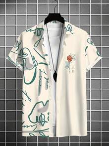 Abstract Rose And Line Art Symbolizes Freedom Love And Creativity Bringing A Modern Artistic Touch To Daily Wear 3D Printed Mens Short Sleeve Casual Button Up Shirt Stylish Summer Outfit - trắng - Xem 4