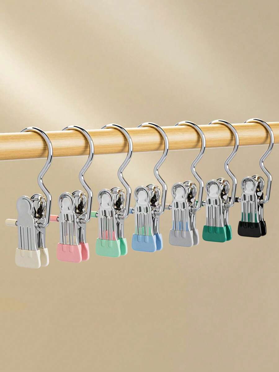 10个/5个装多功能不锈钢挂钩，金属夹，适用于袜子、帽子、样品展示、床上用品等。 - 查看 1