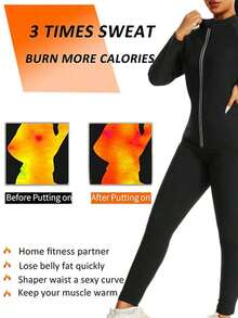 1pc 2024 New Women Outdoor Running/Fitness Long Sleeve Compression Shirt, With Zipper, Sauna Workout Sweat Activewear For Weight Loss, With Zipper Waist Training, Suitable For Autumn And Winter Shapewear, Waist Trainer, Sauna Suit, Workout Sweat Vest, Women Sauna Shirt, Exercise Sweat Vest, Size Runs Small, Order One Size Up For Loose Fit Gym Accessories For Belly Slimming Girdles, Lumbar Girdles For Belly Slimming Corset Spring - 藏蓝色 - 查看 4