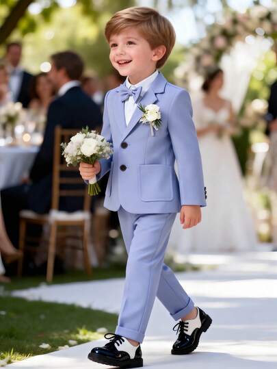 Conjunto de traje de 4 piezas para niños jóvenes: blazer, chaleco, pantalones y moño, adecuado para eventos formales, bodas, espectáculos y uniformes escolares, primavera y otoño