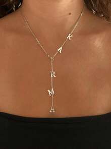 1PC Customized 18k Gold Stainless Steel Necklace Jewelry, Lariat Necklace, Dainty Drop Name Necklace, Long Y Necklace, Initial Necklace, Custom Letter Necklace, Comes With Exquisite Gift Boxes For Daily Wear, Valentine's Day Gifts, For Family, Friends, And Family Necklaces Silver Stylish,Simple,Casual Ideal Gifts For Him,Ideal Gifts For Her For Anniversaries,For Birthdays,For Daily Wear,For Graduation,For Weddings,For Party - Multicolor - View 15