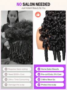 MEGALOOK 13x6 Water Wave Burmese Curly Wig Upgrade 13x6 Three-Go™ Glueless Wig With Finger Coil Ends All In 1 3D Lace Half Wig Water Wave Wig 100% Human Hair Pre Cut Lace Front Pre Bleached & Pre Plucked Natural Hairline Tiny Knots Easy Wear With Drawstring Breathable Cap - SNatural - View 5