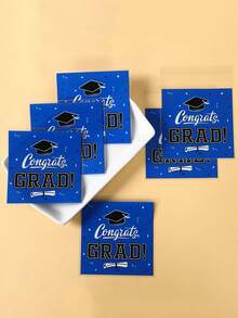 50 piezas Bolsas de regalo de graduación en negro y azul, bolsas de graduación con cierre automático, adecuadas para decoraciones de fiesta de graduación, suministros de fiesta de graduación, bolsas de embalaje de regalos de fiesta de graduación - Talla única - Ver 7