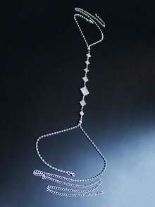1pc Elegant Women's Rhinestone Chest Chain, Suitable For Formal Dress Accessory - Silver - View 4
