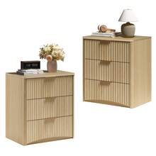 Classic Bedside Table With 3 Spacious Drawers – Unique Grooved Design, High-Quality Metal Handles & Quiet Runners – Sturdy Base – Oak - Oak Color - View 6