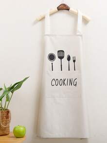1 pièce Tablier avec motif couteau et fourchette avec lettrage "Cooking", tablier imperméable, résistant à l'huile et aux taches pour la cuisine à la maison, le café, le restaurant, le nettoyage extérieur, convient aux hommes et aux femmes (le petit trou sur le tablier est un trou de positionnement, pas un défaut) - Multicolore - Voir 7