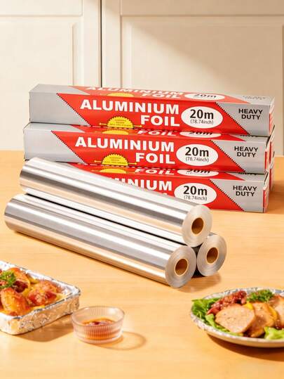 1 Roll (20 Meters) Thick Aluminum Foil - Non Stick, Suitable For Baking, Grilling, And Baking. Aluminum Foil For Grilling And Baking Is An Ideal Choice For Holiday Cooking And Baking. It Is A Food Contact Material And A Must-Have For Holiday Cooking. It Can Be Used As Packaging Paper, Frying Paper, And Is Versatile