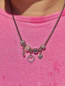 1pc Classic Swan Heart Charm Necklace, Retro Heart Necklace, Crystal Heart Swan Necklace - A - 查看 6
