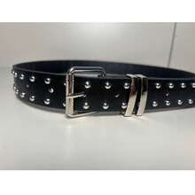 Punk Style Rivet Buckle PU Belt, Unisex High-End Hip Hop Metal Waist Belt - Black - View 5
