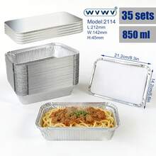 35pcs, 850ml Aluminum Foil Containers With Lids, Multi-Purpose Baking Tray, Suitable For Baking Bread, Grilling, Heating, Meal Prep And Leftover Storage, Ideal For Restaurants, Picnics, Family Gatherings, Holiday Parties - 35pcs - View 1