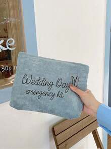 1pc Bride Wedding Emergency Makeup Bag - Personalized Polyester Cosmetic Bag, Lightweight Zipper Organizer, Machine Washable, Fade-Resistant, Foldable - Fashionable White Toiletry Pouch Make Up Bag Toiletry Bag Makeup Pouch Wash Bag Makeup Storage Durable Mothers Day Gift Holiday Essentials Mother Gifts - Multicolor - View 15