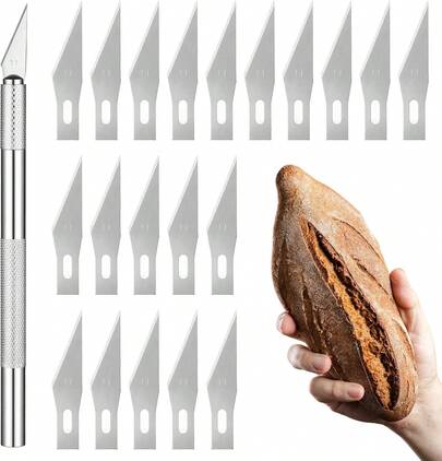 Professional Bread Lame Kit For Sourdough Scoring Includes 20 Replacement Blades Ergonomic Stainless Steel Handle For Artisan Bakers Home Use