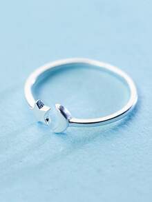 HuooNew 1 chiếc nhẫn bạc 925 cao cấp hình ngôi sao và mặt trăng, có thể điều chỉnh kích thước, món quà lãng mạn dành cho phụ nữ, thích hợp cho các bữa tiệc và dịp đặc biệt. - Bạc - Xem 4