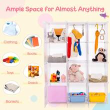 COSTWAY Portable Children Wardrobe With 12 Cubes And 2 Clothes Hanging Section, White - White - View 8