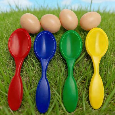 4sets Balancing Egg Game, Colorful Egg Relay Party Game, Suitable For Wedding, Valentine's Day, Hawaiian, Graduation And Outdoor Activities. Fun Balancing Egg Spoon Game, Balancing Egg Spoon Race Game. Not Recommended For Under 14 To Avoid Accidental Ingestion.