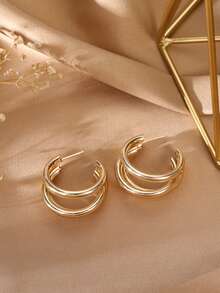一对简约C形多层迷你耳环，几何金属质感，适合婚礼、晚宴、节日、送礼和日常佩戴 - 金色 - 查看 4