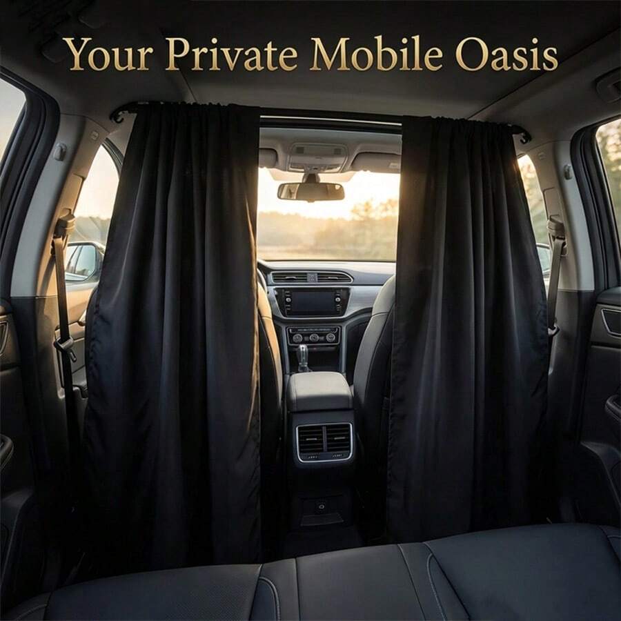 5pcs/Set Car Privacy Curtain Set, Made Of Polyester, Includes Rear Seat And Side Window Curtains, With Storage Bag, Suitable For Sedans And SUVs - A - View 1