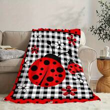 Cozy Ladybug Print Flannel Throw Blanket - Soft, Warm & Versatile For Couch, Office Bed, Camping & Travel - Multicolor - View 4
