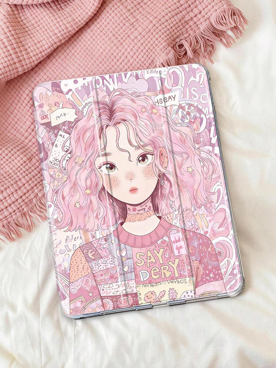 1 件粉色雀斑女孩图案彩绘平板电脑保护套，兼容 iPad Mini 4/Mini 5/Mini 6/Mini 7/Air/Air 2/9.7/10.2/10.5/Air 4/Air 5/10.9/Pro 11 英寸/第十代/Air 11 英寸 (M2)-2024/Pro 11 英寸 (M4)-2024/Air 11 英寸 (M3) 2025/(A16) 11 英寸第十一代 2025，以及 Galaxy Tab A8 10.5 英寸 2022。包含笔槽、三折支架、TPU 软边保护、磁吸式睡眠/唤醒功能，可爱/个性化/创意/趣味/优雅的平板电脑保护套。 - 彩色 - 查看 1