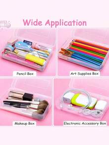 1pc Large Transparent PP Storage Box With Lid, Lightweight Uncoated Surface, Suitable For Office/Study Supplies, Pens, Pencils, Markers, Crafts, Desktop Organization, Cosmetics, Jewelry, Minimalist Style, Portable, Random Color (Box Only) - A - View 6