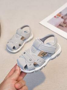 Boys' Summer Closed-Toe Sandals, Hook And Loop Closure Soft Sole Non-Slip Beach Shoes, Protective Toe Easy On/Off Casual Sandals, Versatile Children Shoes - Light Grey - View 10