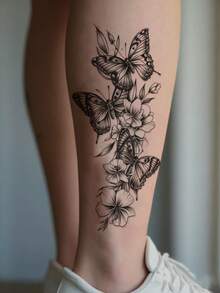 6pcs Flower Tattoo Stickers, Black Rose Pattern, Realistic & Durable Waterproof Fake Tattoo Stickers For Women, Arm Sketch Tattoo Stickers, Suitable For Daily Makeup, Festivals And Parties - Black - View 7