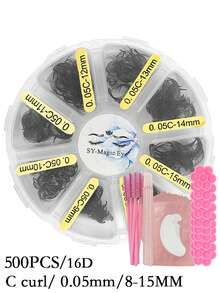 500 sợi/hộp, 16D-18D-20D, độ dày 0.05mm, 8-15mm / Độ dài hỗn hợp, độ cong C/D, nối mi, mi giả, kèm 10 miếng đệm mắt, 10 cọ chải mi, 10 que chỉnh mi, 10 cốc keo, mi dưới, mi nối tự nhiên cho người mới bắt đầu, dễ sử dụng, nhiều độ dài, mi chất lượng cao dùng tại salon và tại nhà. - Xem 32