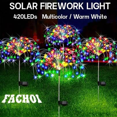 Luces de fuegos artificiales solares para decoración navideña al aire libre - 8 modos, resistentes al agua, luces de jardín y sendero alimentadas por energía solar con 300/200/60 LED en multicolor o blanco cálido