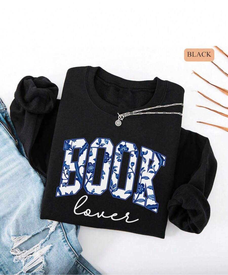 Cute Book Lover Thin Sweatshirt |   Bookworm Crewneck, Reading Club, Librarian Gift, Bookish Merch, Reader, Teacher Gift, Book Girly Top, Read Book |   Geometric-Pattern, Casual Style, Fall/Winter SeasonSuper Bowl,Valentine's Day,Women's Day,White Day,St.Patrick's Day,Women Sweatshirts - màu đen - Xem 1