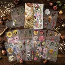80 piezas/12 hojas Pegatinas de flores Flores prensadas y secas transparentes PET para scrapbooking, pegatinas de flores naturales para scrapbooking, planificador, diario desordenado, diario de balas - 80 piezas/12 hojas - Ver 2