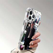 Elegante funda negra con estampado de collage de fotos. Compatible con fundas ,  17,  16 Pro Max,  15 Pro Max,  13 y  12. Ofrece protección contra golpes y caídas. Un regalo ideal para familiares, amigos, seres queridos, novios/novias y para ocasiones especiales. - Plateado - Ver 5