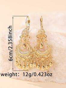 1 Đôi bông tai nữ mạ vàng, tinh tế và sang trọng, kiểu dáng phổ biến ở Trung Đông, bông tai cô dâu, phong cách cổ điển sang trọng, thích hợp cho đám cưới, dạ hội, tiệc tùng, quà tặng ngày lễ. - Vàng - Xem 7