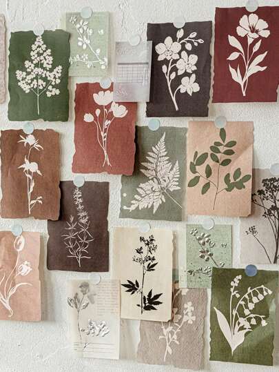 20 قطعة/عبوة ورق بنمط زهري مطبوع بحافة مهترئة، خامة ديكور للتجميع والحرف اليدوية، لوازم مكتبية ومدرسية، عودة إلى المدرسة