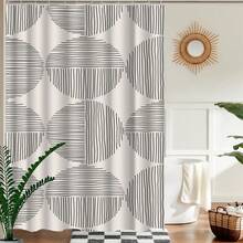 1pc Geometric Line Art Spring Style Shower Curtain, Modern Painting-Like Design, Unique Home Gift, Gift For Friends, Machine Washable, All-Season Use, Bathroom Decor - Multicolor - View 3