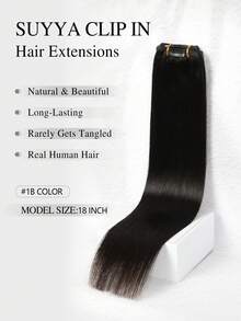 SUYYA 14英寸天然雷米真人发夹式接发片，自然黑色真人发丝柔顺直发，女士专用。 - S1B - 查看 2