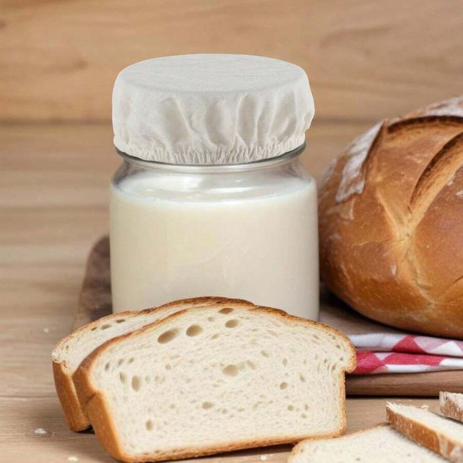 1 pieza / 2 piezas Paño de cubierta para fermentación de masa madre, cubierta de lino reutilizable, contenedor de fermentación de masa madre elástico, cubierta de tazón lavable de algodón. Adecuado para tarros Mason, cubiertas de tazón de masa madre, fermentación de masa.